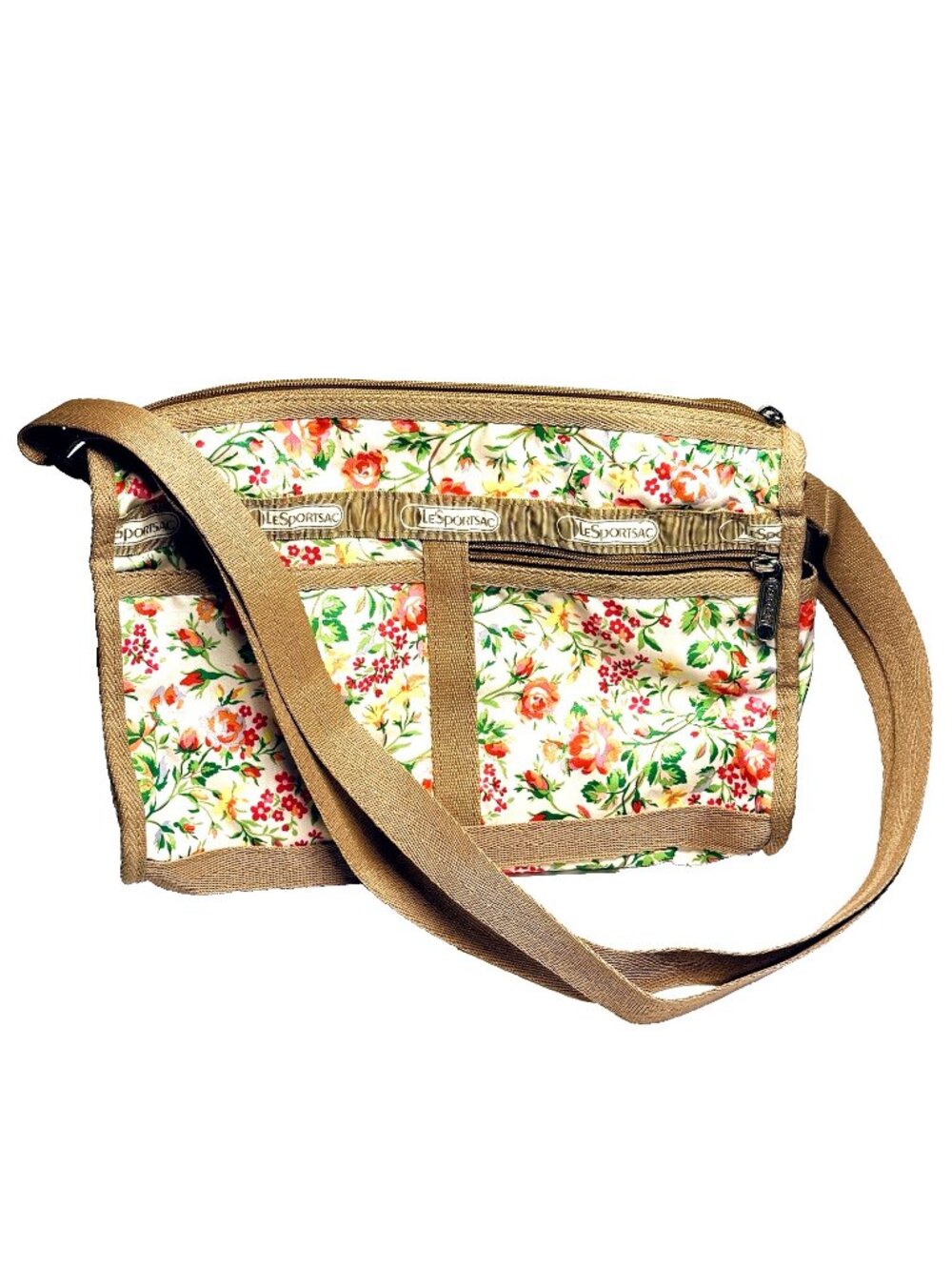 LeSportsac Deluxe Shoulder Satchel Floral Green Pink